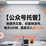公众号托管暴利项目！每天5分钟复制粘贴 轻松月入1W+ 新手小白也能操作