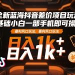 抖音差价暴利玩法揭秘：0基础手机日赚1000+，小白逆袭蓝海风口