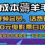 终极揭秘：0成本狂赚！视频会员+话费券+30元电影票无限白嫖，日入500+的暴利羊毛攻略