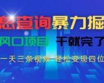 暴力掘金新风口！3条视频日赚5000+ 信息查询暴利玩法全揭秘