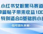 小红书女粉暴利变现！0基础小白单篇帖子轻松赚1K+的秘密