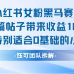 小红书女粉暴利变现！0基础小白单篇帖子轻松赚1K+的秘密