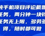 纯手机项目评论截图任务，日赚100+无上限！两分钟一块钱，随时随地轻松赚钱【实测有效】