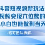 抖音爆款新玩法揭秘：0基础小白23条视频狂赚六位数，当天出单必看教程！