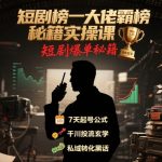 短剧推广7天狂飙300单！榜一大佬霸榜爆单秘籍实操课