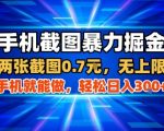 手机截图暴利掘金：两张截图0.7米，一部手机轻松日入300+【超简单秘诀】