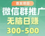 惊人！首发微信群推广项目，无脑日赚300-500元，每单利润10元，轻松15单内幕揭秘！