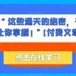 【揭秘】禁忌之术！他们说这些通天绝密绝不能让你掌握——独家付费文章，揭露隐藏的权势与财富密码！