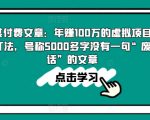 年赚百万的虚拟项目完整攻略，一篇5000字无废话实操指南