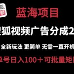 搜狐视频2.0革新上线：成本减半，操作简便至极，云端智能挂机日赚100+，无电脑繁琐，矩阵收益大揭秘