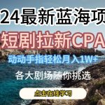2024年最新蓝海项目：短剧拉新CPA，轻松月入过万，揭秘各大剧场挑选攻略