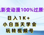 揭秘：轻松将电影变动漫，100%通过原创审核，日赚千元，小白速成攻略，玩转视频号赚翻天！