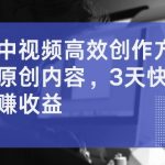揭秘高效中视频创作秘籍，轻松打造爆款原创内容，3天快速涨粉开启暴利收益之路！