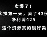 揭秘：爆款资源市场需求巨大，实操首日狂销43份，净利润高达425元！