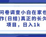 国内问卷调查赚钱攻略：小白也能轻松日入千元，揭秘长久稳定日结项目，在家批量操作不是梦！