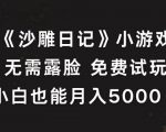 《小白必看：揭秘零成本沙雕日记游戏，无需露脸也能轻松月入5000+》