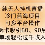 揭秘：独家无人挂机直播技术，挖掘冷门蓝海市场，多平台盈利攻略，一招吸引80、90后，轻松实现单场收入破千！