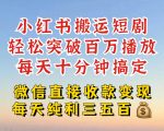 揭秘小红书搬运热门短剧技巧，轻松实现百万播放，日引流量暴增，轻松日赚几百不是梦！
