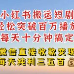 揭秘小红书搬运热门短剧技巧，轻松实现百万播放，日引流量暴增，轻松日赚几百不是梦！