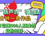抖音独家葫芦式引流秘籍，3分钟速成爆款视频，轻松日引500+精准创业粉丝，揭秘高效涨粉技巧！