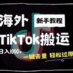 2024独家揭秘：海外TIKTOK搬运神技，一键去重秒过原创，新手也能日赚千元！
