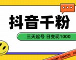 抖音千粉速成攻略：无需刷粉，3天快速起号，日赚1000元，涨粉变现内幕大揭秘！