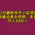 11月快手小店情趣男粉项目爆火！K总部落独家模板搬运美女视频，月入3000+的赚钱秘诀大揭秘！