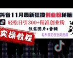 抖音11月独家揭秘：一招轻松日吸300+精准创业粉，图片+音频制胜创业视频引流攻略！