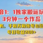 独家揭秘：1:1搬运技巧，3分钟快速打造爆款作品，粉丝暴涨，账号高价回收，日赚200元不是梦！