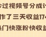 视频号收益攻略：3天操作狂揽1740元，揭秘快速涨粉高收益热门视频制作秘诀！