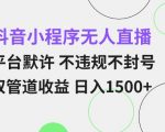 抖音小程序无人直播秘籍：平台默认合规，零风险双渠道盈利，日赚丰厚收益，新手也能快速上手【独家揭秘】