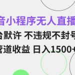 抖音小程序无人直播秘籍：平台默认合规，零风险双渠道盈利，日赚丰厚收益，新手也能快速上手【独家揭秘】