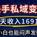快手新手小白日入1691.5元，揭秘私域流量变现秘诀，轻松实现财富增长！