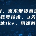 京东独家揭秘：带货暴流黑科技，无限账号技术助力，3天快速出单，单日收益破千，附赠独家矩阵教学！
