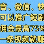 短剧推广新风口！抖音微信快手全面开放，佣金高达75%，一条视频狂赚2W，揭秘赚钱新秘诀！