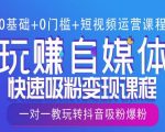 0基础入门短视频运营，轻松玩转自媒体快速吸粉变现，一对一指导抖音爆粉秘籍，月入过万不是梦！