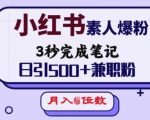 小红书快速增粉秘诀：3秒速成笔记技巧，日吸500+兼职粉丝，月赚轻松破万！