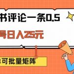 揭秘：小红书评论赚钱攻略，0.5元/条，单账号日赚25元，矩阵操作，轻松无脑靠谱赚钱法！