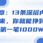13条独家内幕揭秘：轻松掌握，助你快速赚取人生第一个1000万！