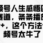 视频号运营爆款秘籍！人生感悟图文赛道日引1000+精准粉，新手3天起号轻松打造10W+播放
