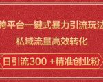 跨平台独家引流秘籍，一键操作猛增精准粉丝，日引流破300+，私域流量转化率飙升！