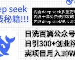 爆款秘籍！3步用DeepSeek日洗100篇公众号爆文，轻松复制日引流500+创业粉，月入3W+项目限时揭秘！1610