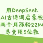 爆款揭秘！AI古诗词视频2个月狂揽26W+粉丝，宝妈靠DeepSeek轻松躺赚5位数！11011