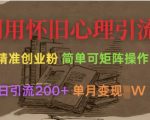 怀旧营销暴利新玩法：矩阵操作日引300+创业粉，小白轻松月入5W+！11012