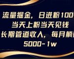 惊爆！日吸粉100+，当日变现，月入过万躺赚秘籍！
