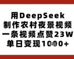 DEEPSEEK零基础制作农村夜景爆款视频，23万+点赞单日变现破千！