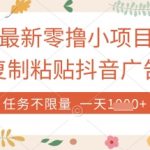 2025最新零撸小项目！复制粘贴抖音广告日赚500+，平台不限量任务无限量，揭秘无脑挂机暴富术！