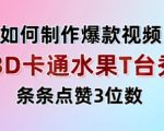爆款3D卡通水果走秀视频惊爆全网！单条破千点赞，3天狂赚500+变现秘籍