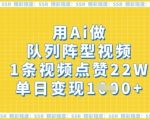 🔥AI制作队列阵型视频单条爆火！22W点赞+单日变现破万！保姆级教程揭秘
