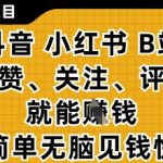 2025最新暴利副业！抖音+小红书+B站点赞关注评论躺赚日入500+！无脑操作零门槛零成本提现秒到账！